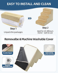 Dog Stairs for Small Dogs,22" H,5-Step Dog Steps for Bed and Couch with High Density Foam,Non-Slip Pet Steps for Doggy and Cat,Pet Stairs with a Washable Cover,Khaki