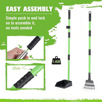 MXF Dog Pooer Scooper Set, 2 in 1 Pet Poop Scooper with Long Handle 28" Dog Poop Picker Upper and Stainless Metal Tray & Rake for Medium & Small Dogs, Heavy Duty for Grass, Dirt, Gravel