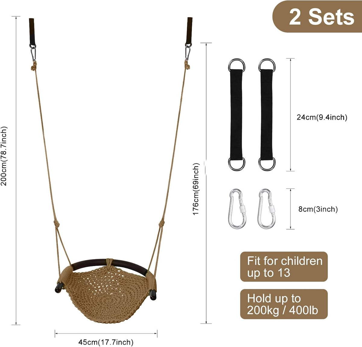 JKsmart Kids Net Swing Seat - Light Brown / 2 Pack - image 2