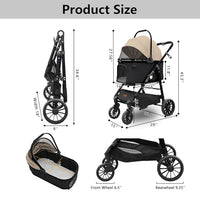 Dog Cat Stroller, Foldable 4 Wheels Dog Stroller for Small Medium Dogs 20 lbs,Pet Strollers for Large Dogs 50lbs, Stable Anti-Shock Detachble Carrier,with 360°Swiveling Front Wheel forTravel