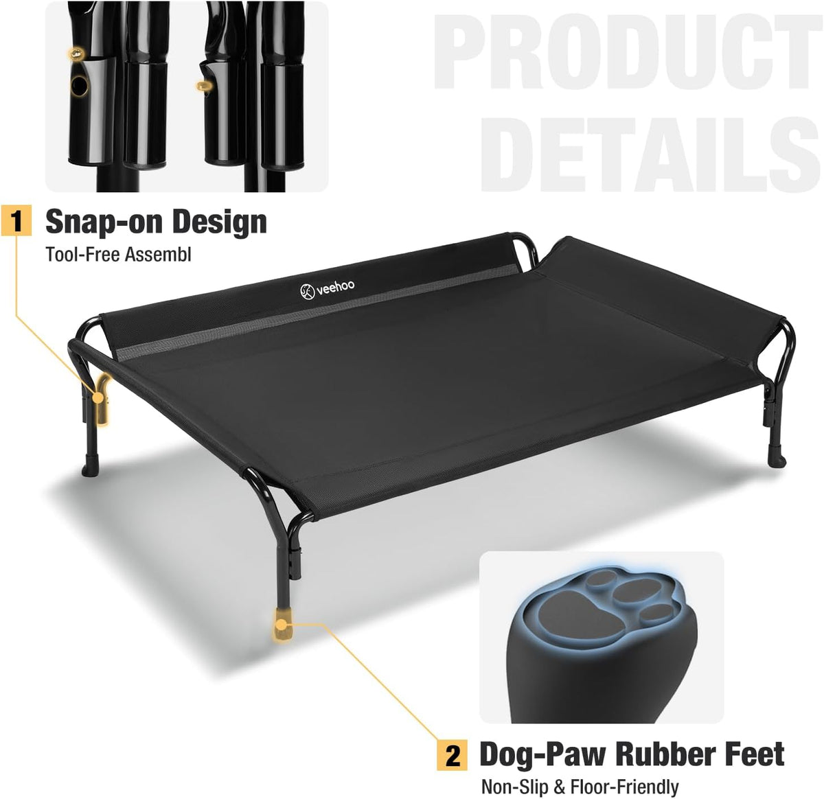 Veehoo Cooling Elevated Dog Bed - Black / 47.0"L x 32.0"W x 12.0"Th - image 3