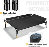 Veehoo Cooling Elevated Dog Bed, Raised Pet Cot with Guardrail & Slope Headrest, Durable Breathable Teslin Mesh, Non-Slip Feet, Washable Dog Couch Bed for Indoor & Outdoor, Medium 39.5" x 28", Black