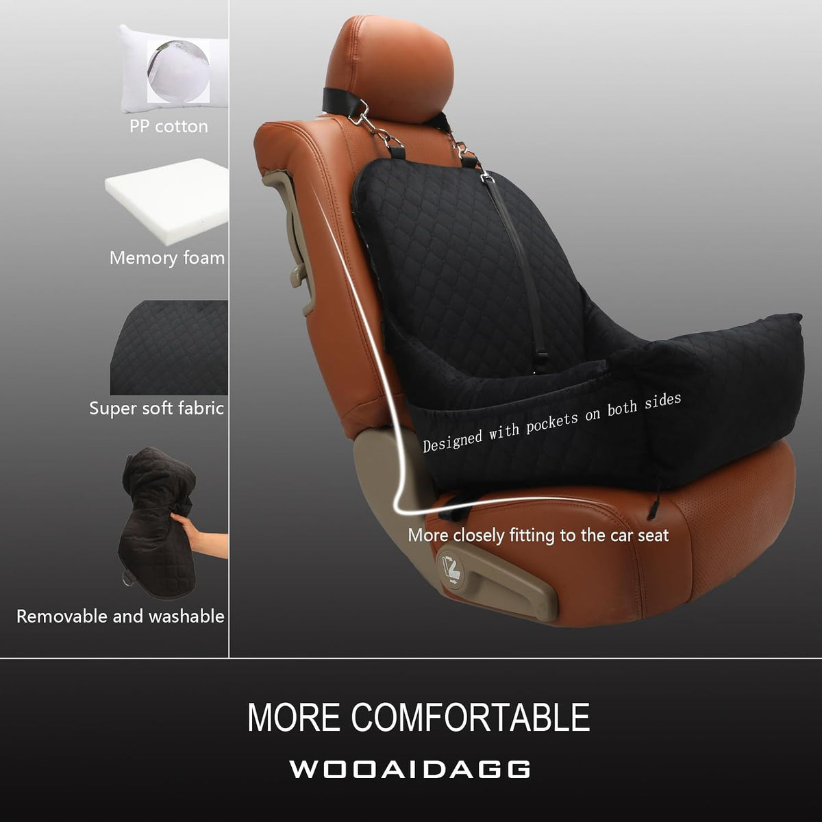 WOOAIDAGG Dog Car Seat for Small Dogs, Ultra-Soft Fabric - Black - image 2