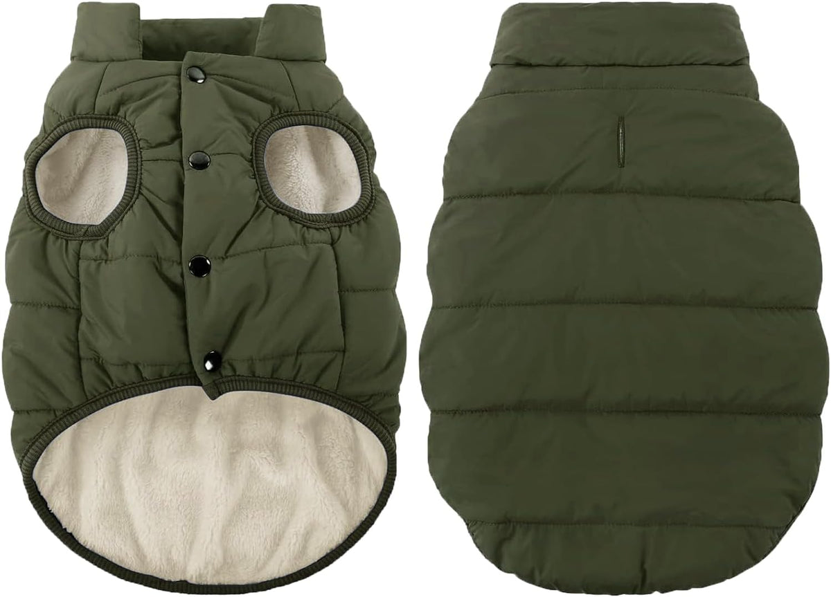 ASENKU Dog Winter Coat Dog Fleece Puffer Jacket for Small Medium - X-Large / Armygreen