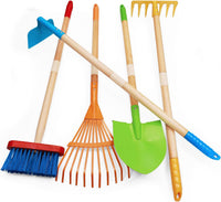 7PCS Kids Gardening Tools, Long Shovel, Rake for Leaves, Spade - Colorful