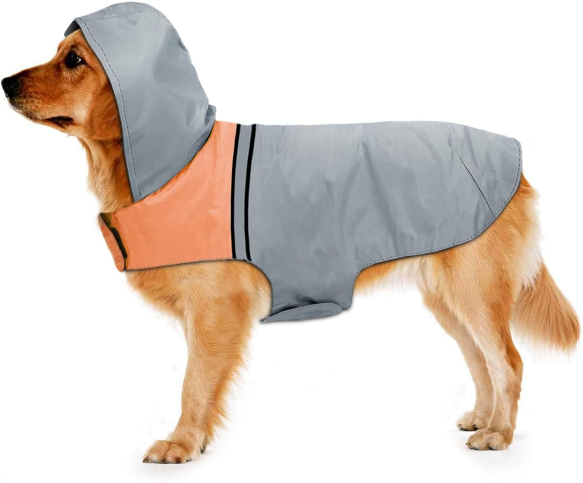 Dog Raincoat with Reflective Strip - L / Grey