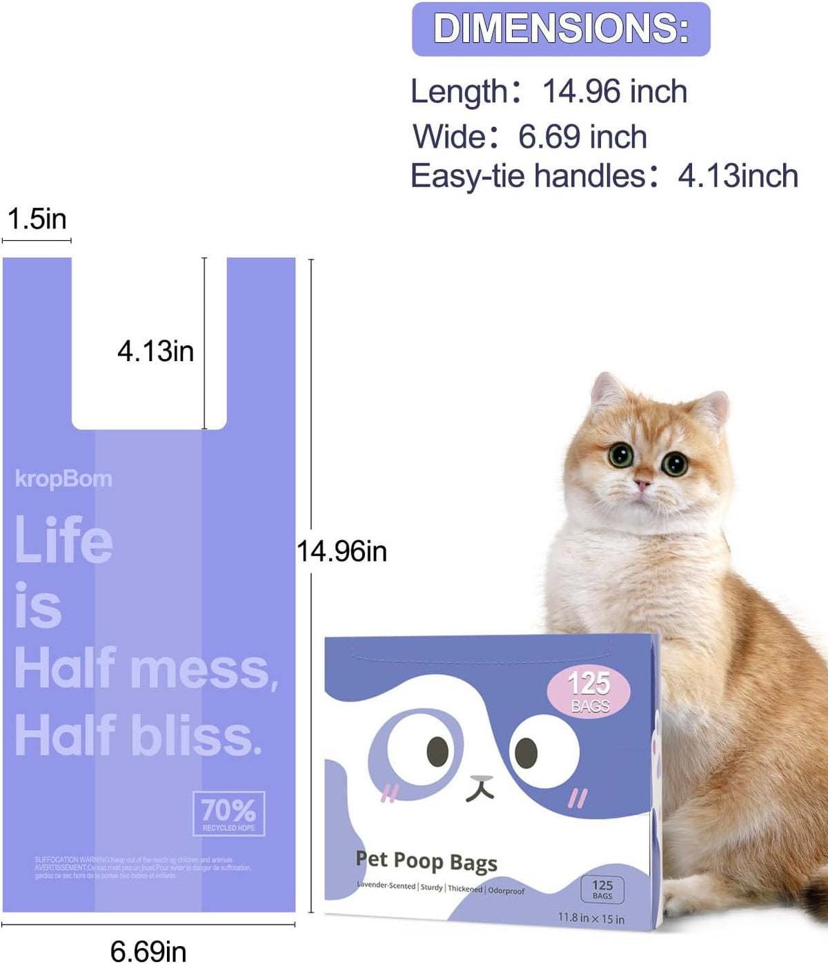 125 Count Cat Poop Bags Cherry Blossom Scented with Handles - Lavender / 125 Count / Medium-14.96" x 6.69" - image 2