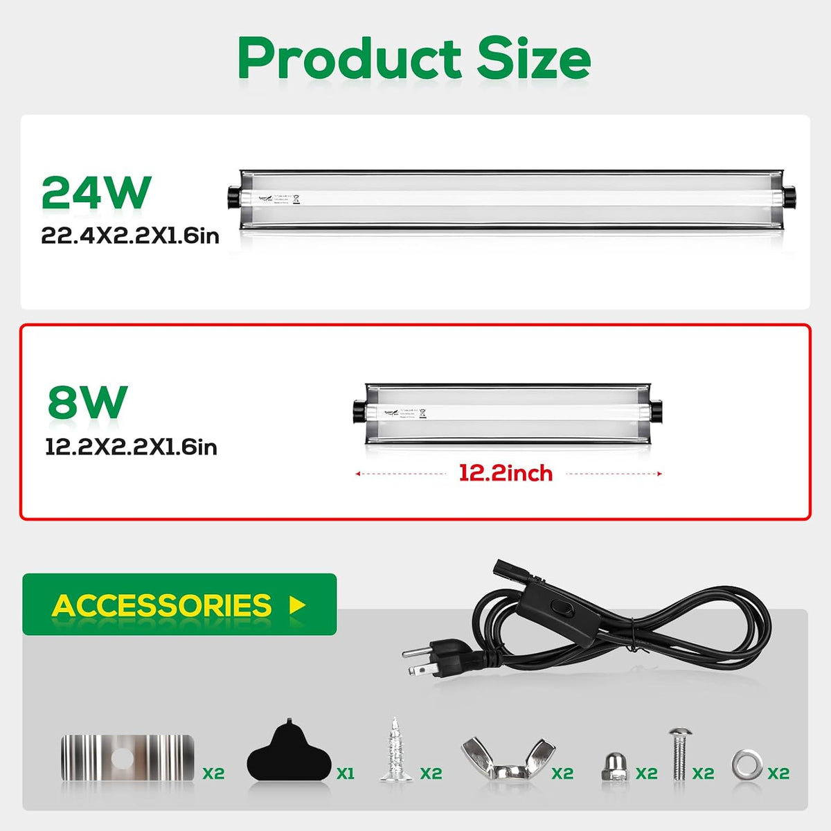 T5 Reptile Light Fixture Combo Kit 24W Light Fixture Reptile - 8W-Black / 8W 12.2IN Black - image 2