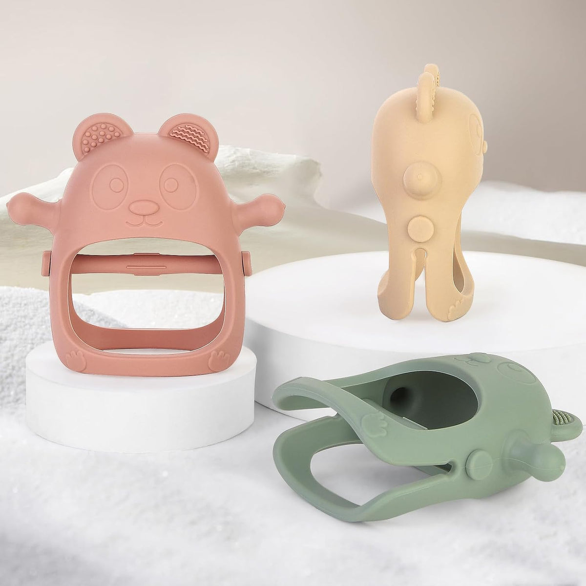 Eascrozn 3 Pack Baby Teething Toys for 3+ Months - Pink - image 4
