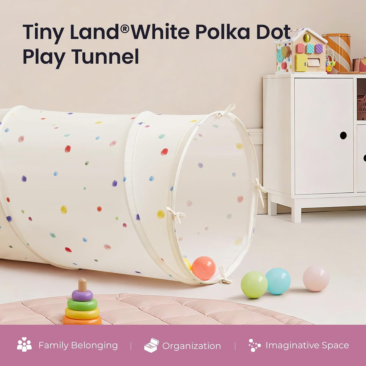 Tiny Land Kids Tunnel Toys with Storage Bag for Toddlers – Fun for Kids & Family - Colorful Polka Dots - image 2