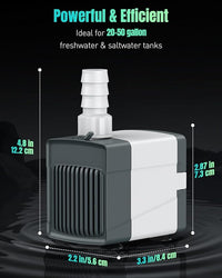 Pawfly 210 GPH Fountain Pump, 15 W Submersible Water Pump with 5.2 ft. High Lift and 4 Nozzles, Quiet Water Fountain Pump for Aquarium Fish Tank Waterfall Pond & Hydroponics