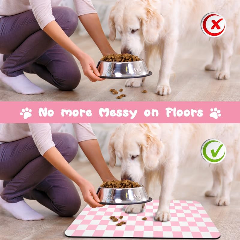 Dog Food Mats for Floors Waterproof - Plaid Pink / 32"L x 24"W - image 3
