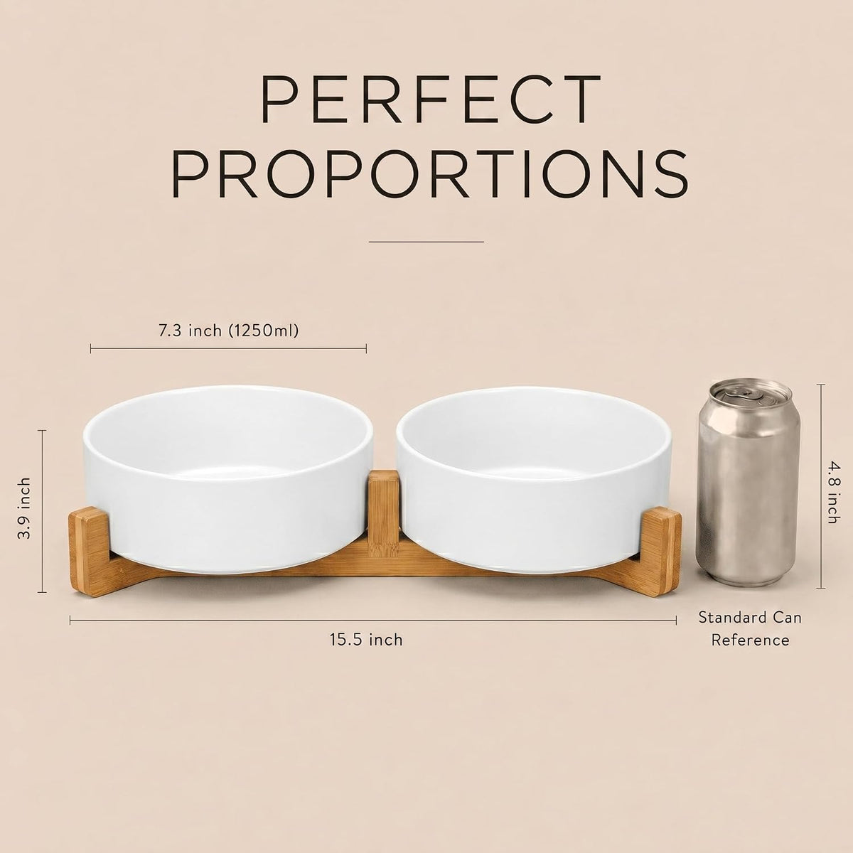 SPUNKYJUNKY Ceramic Dog and Cat Bowl with Wood Stand Non-Slip Matte - 5 cups / White × 2 - image 4