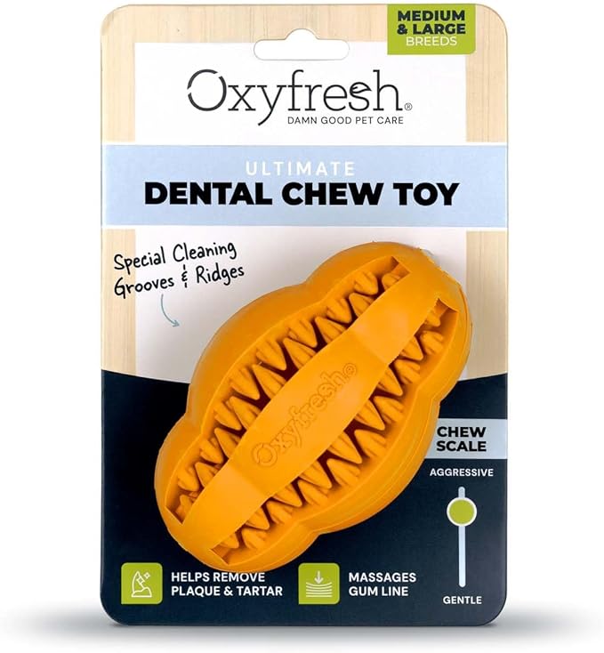 Oxyfresh Dog Dental Chew Toy - Best Durable Rubber Dog Toy for Tough Chewers – Helps Remove Plaque, Cleans Teeth & Freshens Breath Without Brushing (Large)