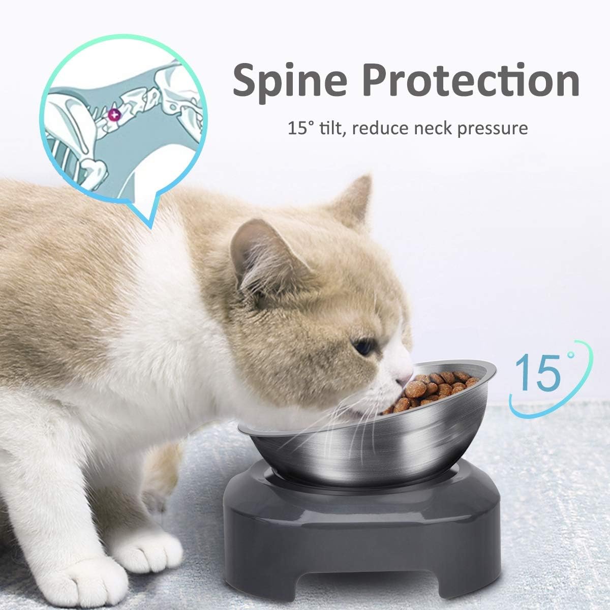 AYADA Raised Cat Food Bowl Stainless Steel 15 Degree Tilt – Essentials for Cats - Single - image 3
