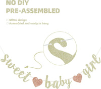 BEISHIDA Pre-Strung Glitter Champagne Girl Baby Banner Baby Shower - champagne gold - image 3