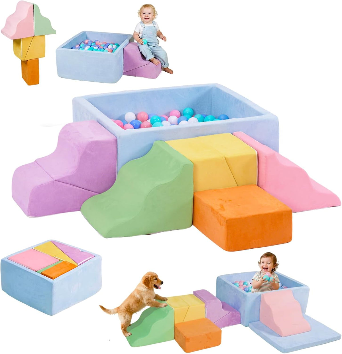 STAOLENE 6 piece soft foam climbing blocks for toddlers with ball pit, stairs and ramps - view 4