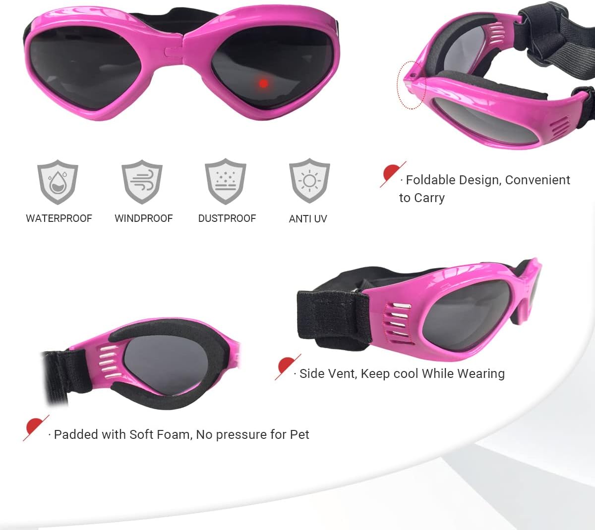 Clear Dog Goggles for Small Dogs - Fold Pink / Medium - image 3