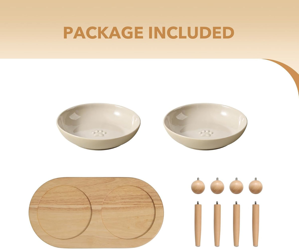 Elevated Cat Bowls, Cat Food and Water Bowl Set - Vintage Latte / 2 Bowls - image 4