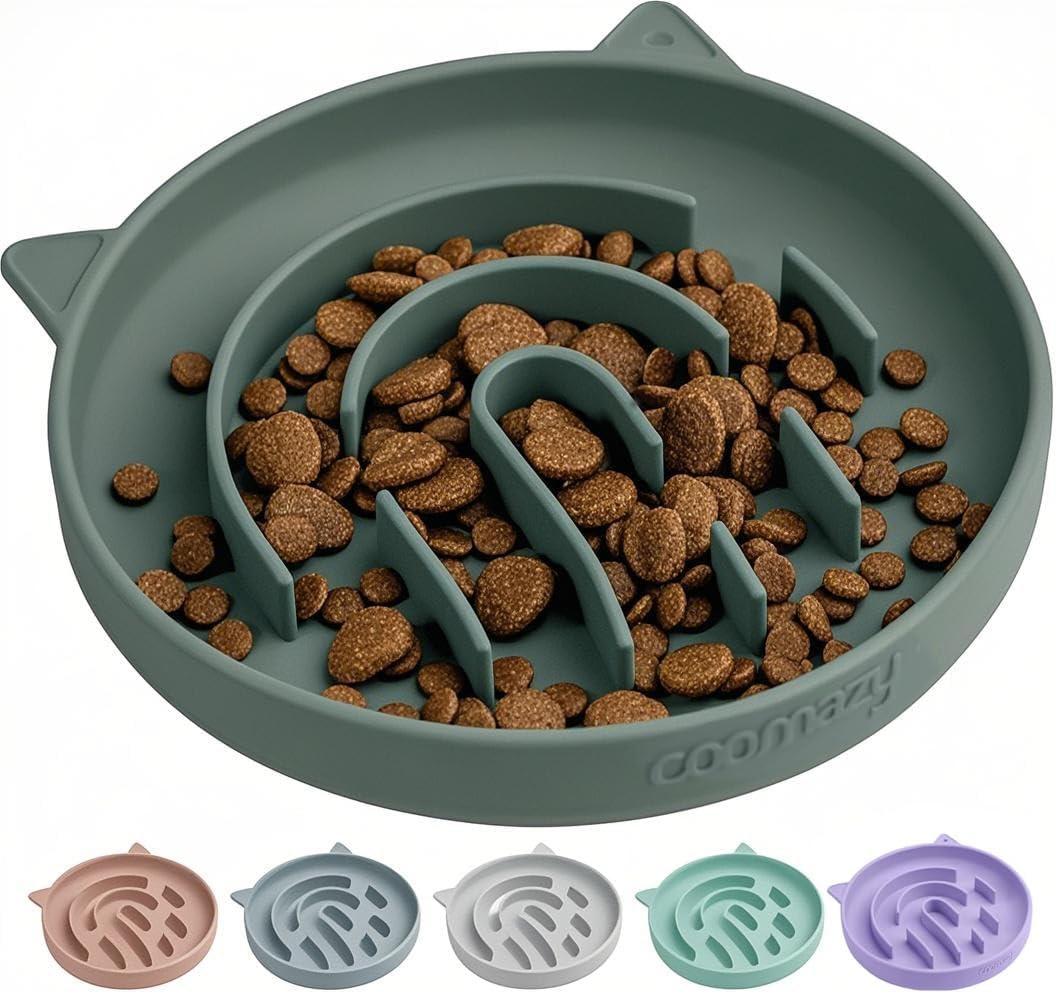 Coomazy Slow Feeder Cat Bowl Silicone Pet Puzzle Feeder for Slow - Green / 1 Cup