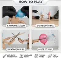 Akargol handmade wooden fencing puppets with swords, shields and balloons for a 2 player duel - view 3
