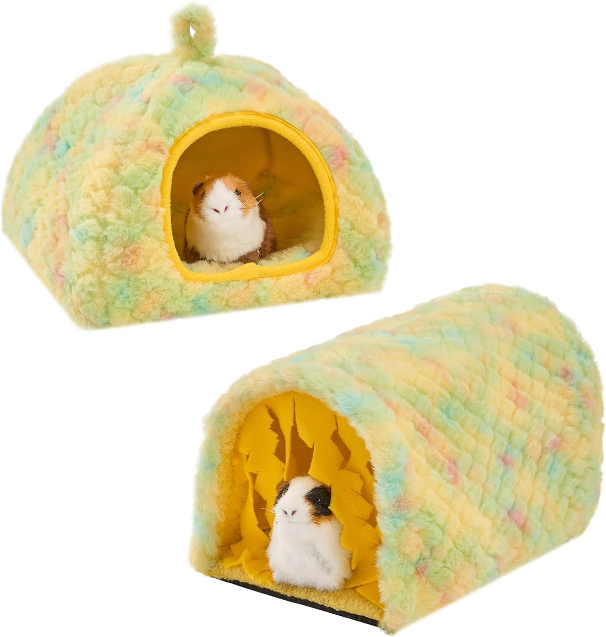 Avont 2-Pack Guinea Pig Tunnel & Hideout Bed Set – Daily Care for Small Pets - Yellow
