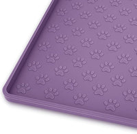Ptlom Silicone Dog Food Mat Waterproof Pet Feeding Mat with High-Lips, Anti-Slip Dog Bowl Mat for Food & Water, Non-Spill Puppy Feeding Tray for Small, Medium & Large Dogs and Cats, Purple