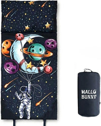 hallo bunny kids sleeping bag with attached pillow, extra-long slumber bag shown in space astronaut  - view 3