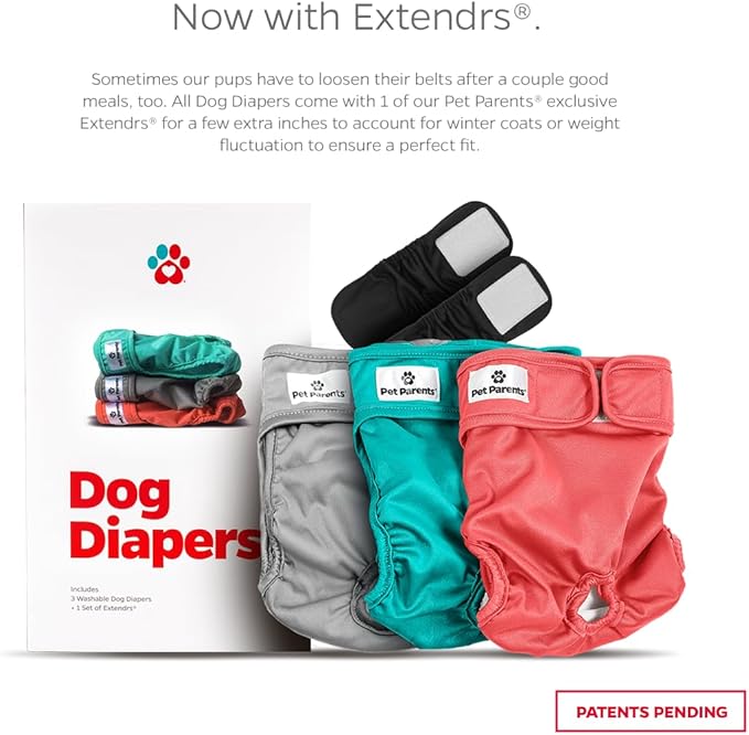 Pet Parents® Washable Dog Diapers (3pack) + Extendrs® of Durable Doggie Diapers, Premium Dog Diapers Female (Large, Southern Belle)