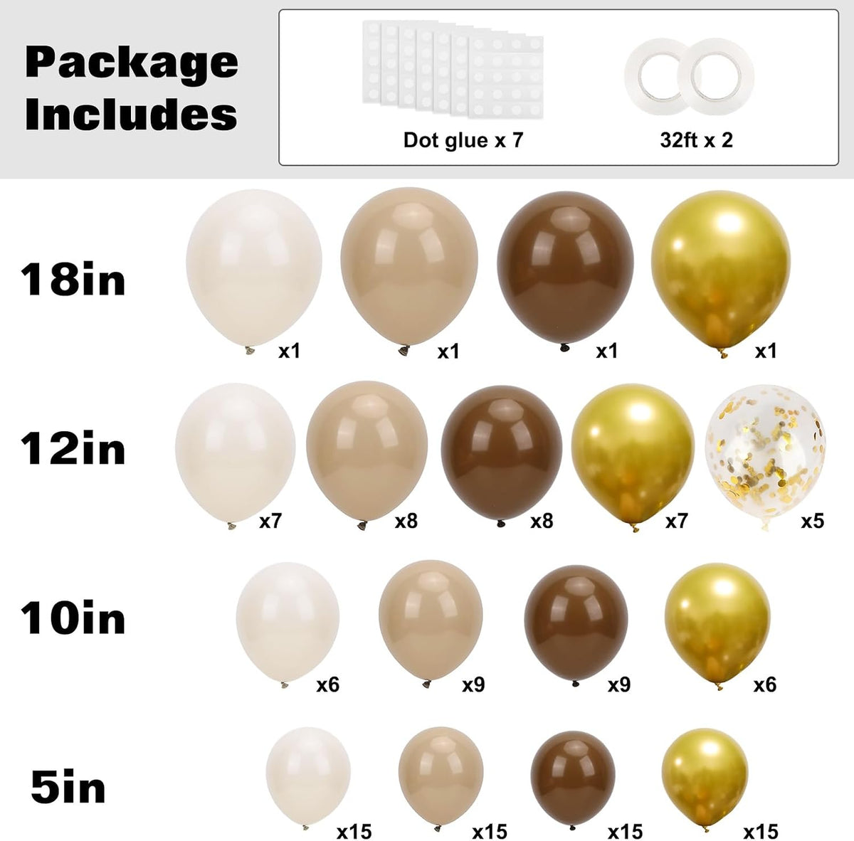 RUBFAC Gold Balloons Different Sizes Chrome Gold Balloon Arch Kit - Brown Series - image 2