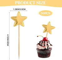 Thinp 50 gold star cupcake toppers on wooden sticks - view 2