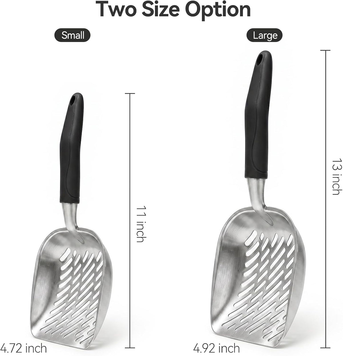 Cat Litter Scoop, Kitty Metal Scooper with Long Handle – Daily Care for Cats - Medium / Black - image 3