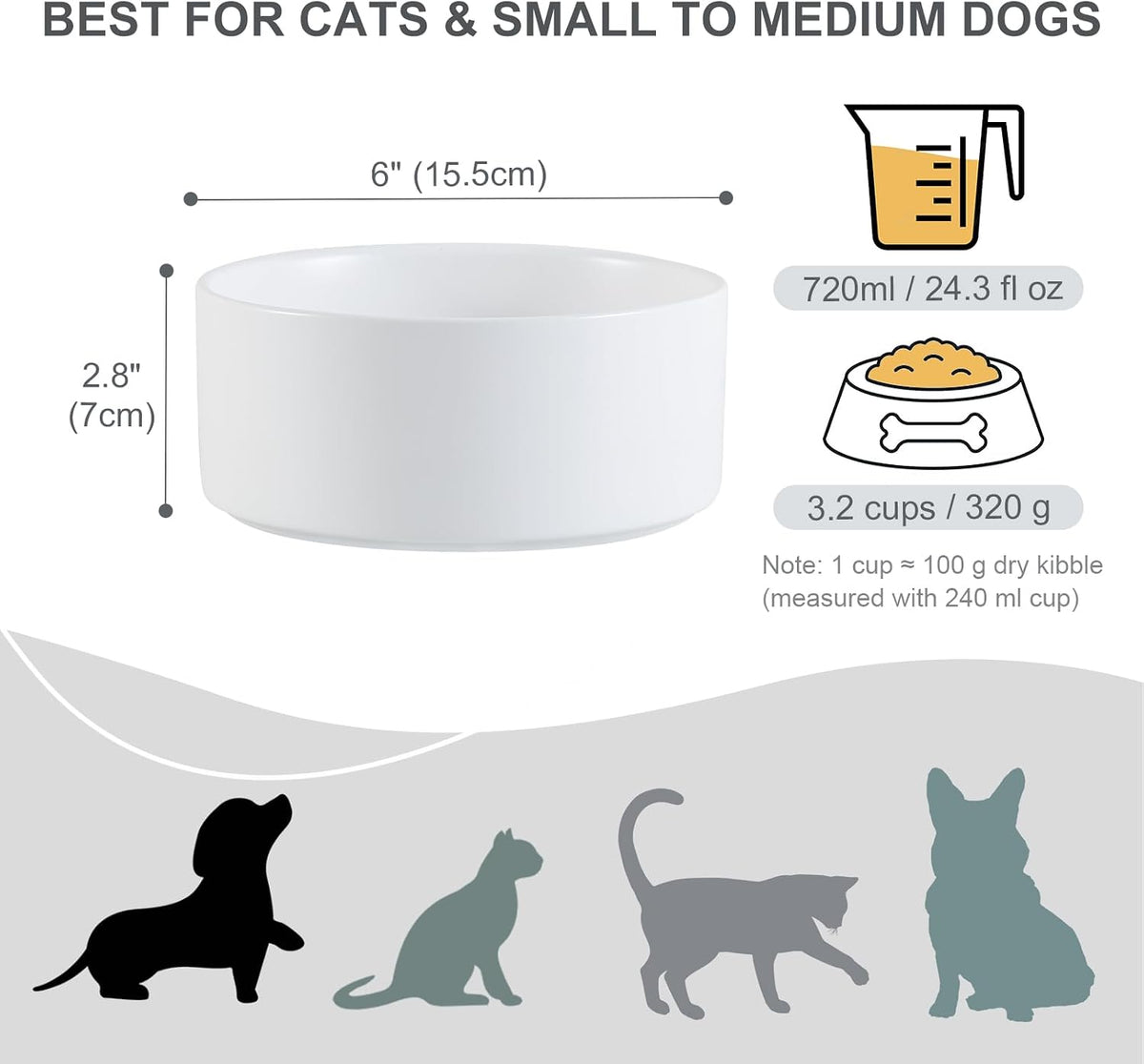 Ceramic Dog Bowl for Food and Water - Medium / White - image 2