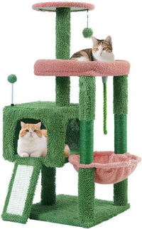 TWDEPART 37.5" All-in-One Cat Tree Tower with Scratching Board - 37.5'' / Green