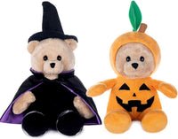 My OLi 9 inch Halloween plush bears 2 pack in pumpkin and wizard costumes with flip-top hats