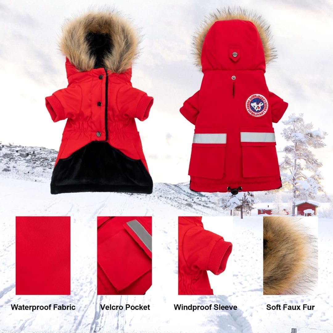 Small Dog Coats, Waterproof - 3XL(Chest 27.5") / Red - image 2