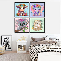 bleihum paint by numbers for kids, 4 pack of 8x8 inch animal canvases with acrylic paints and brushe - view 4