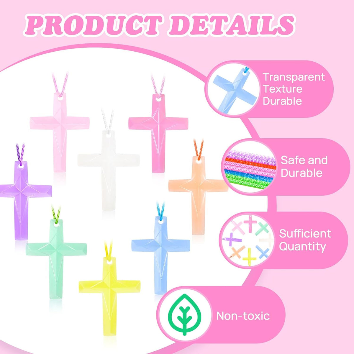 104 Pack Crystal Cross Necklaces Bulk, VBS Prizes - 256PCS - image 2