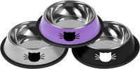 Serentive 2 Pcs Non-Slip Stainless Steel Small Cat Food Bowls - Silver, Purple,Black / 13 oz