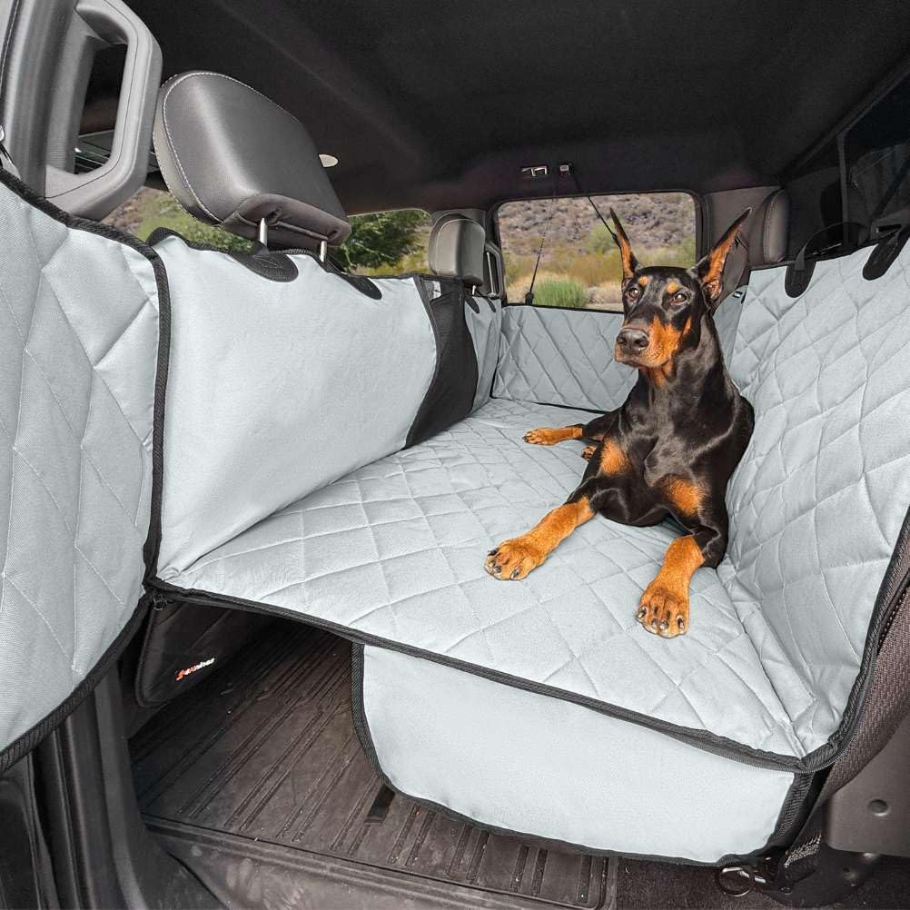 4Knines Back Seat Extender for Dogs Hard Bottom w/EZ Door Guard Grey - Grey / XL
