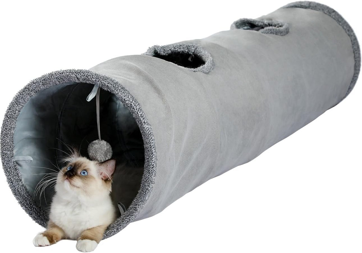 PAWZ Road Cat Tunnel 51 Inches Long Cat Toys Collapsible Tunnel - Suede / Large-51"