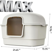 Cat Litter Box with Litter Mat and Scoop,High Wall Enclosed Cat Litter Boxes for Anti-Leakage, Covered Kitty Litter Box with Handle and Buckles for Portability and Privacy, Odor Control (White)