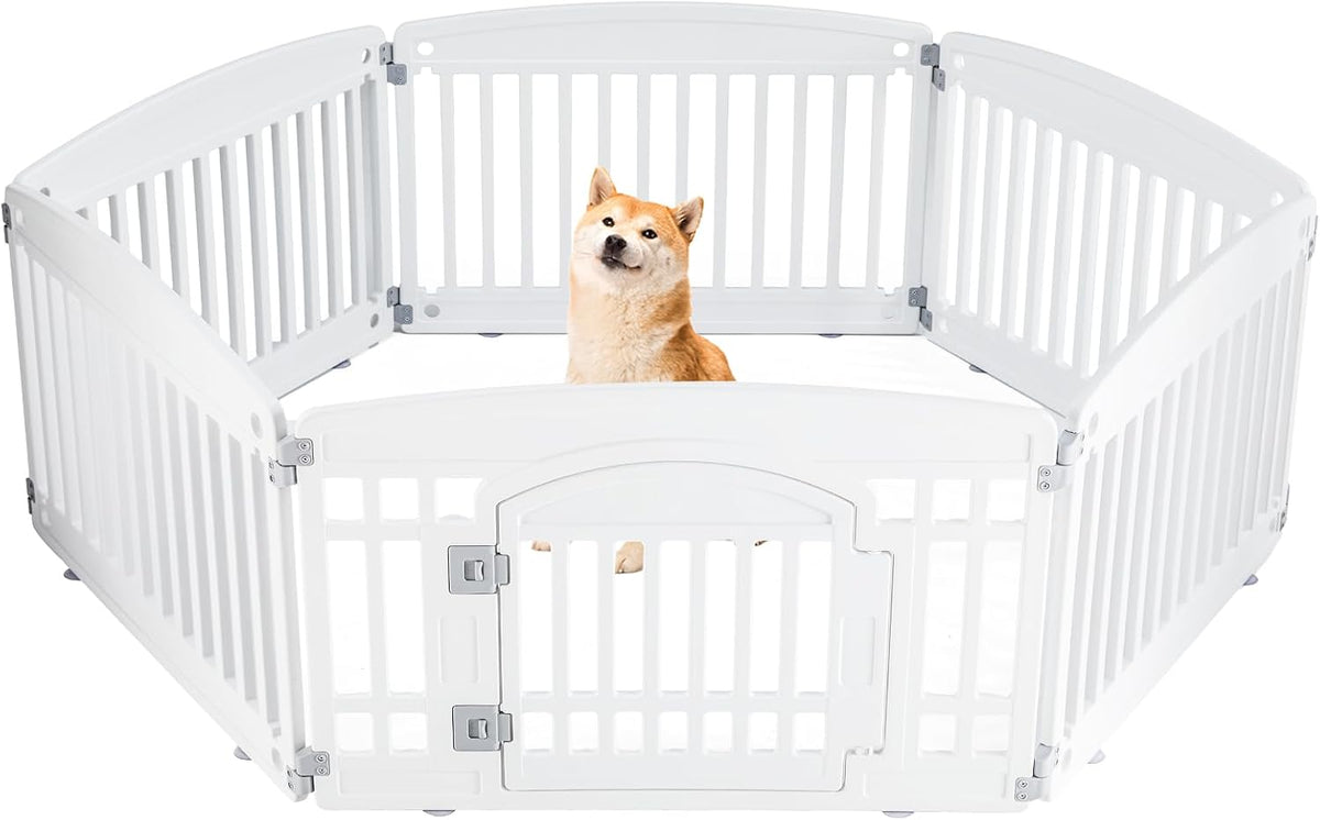 Sweetcrispy Dog Playpen, Plastic Puppy Pet Fence - Basic White / 6 / 24 Inch
