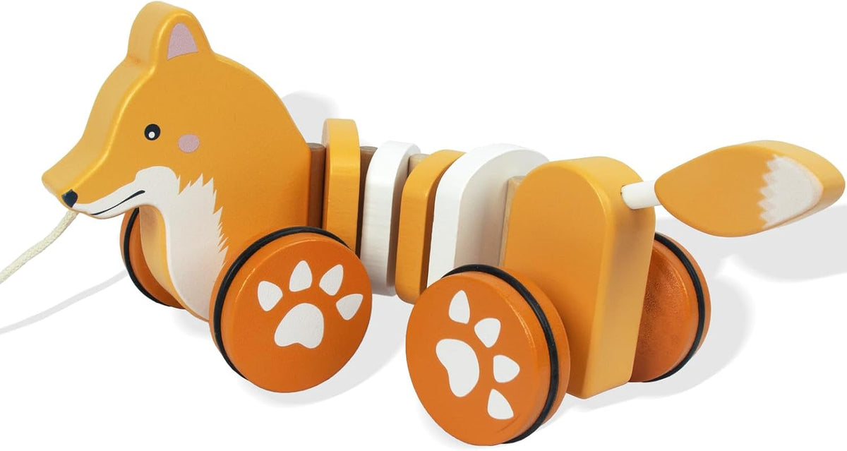 Baby Toys Car,Wooden Pull Along Toy for Toddlers 1 2 3 Year Olds – Fun for Kids & Family - Fox