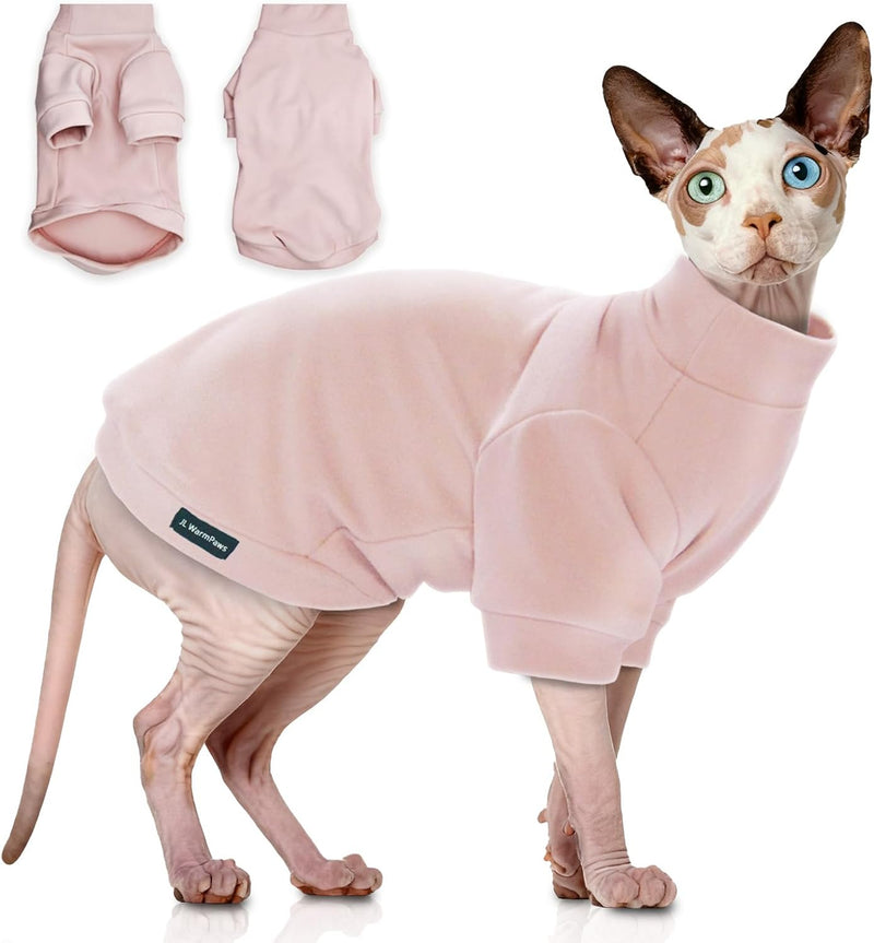 Sphynx Cat Sweater Soft Warm Long Sleeve Fleece for Cats&Small Dogs – Essentials for Cats - New Pink / Small