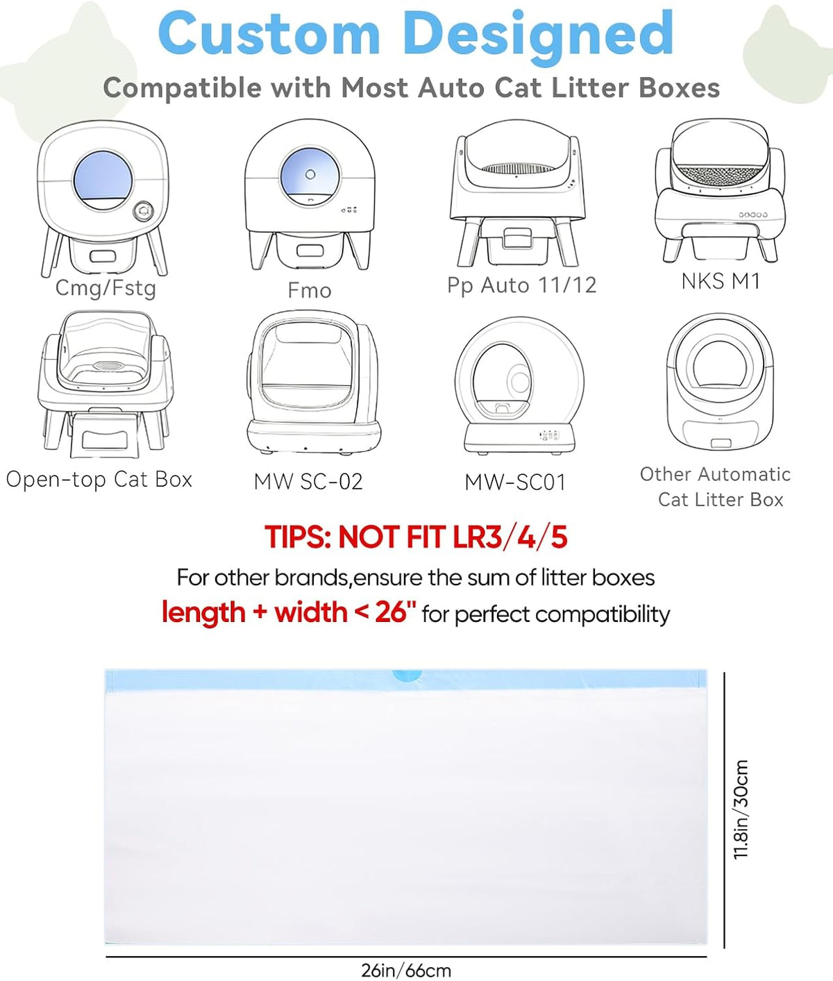 66 Count 26"x11.8" Cat Litter Box Bags Liners for Automatic Cat - Unscented / 200 Count (Pack of 1) - image 2