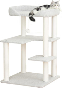 37.5" Cat Tree Tower for Large & Senior Cats, Low-Step Design – Essentials for Cats - Light Grey 37.4''