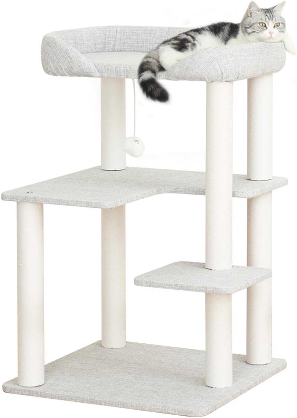 37.5" Cat Tree Tower for Large & Senior Cats, Low-Step Design – Essentials for Cats - Light Grey 37.4''