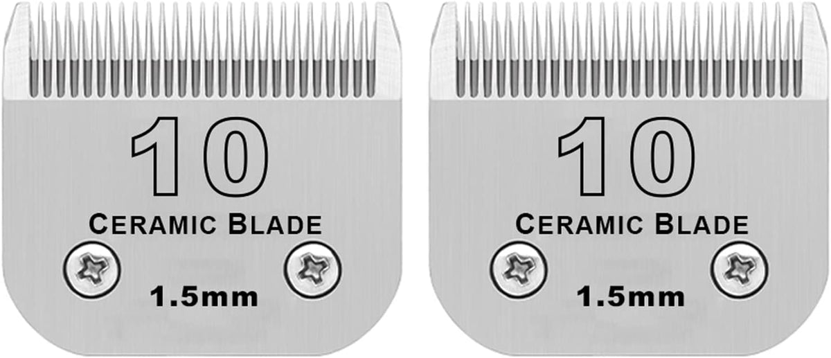 10# Grooming Ceramic Pet Clipper Blades Compatible with Andis & Oster - Silver / 10# 1.5mm (2 Pack)