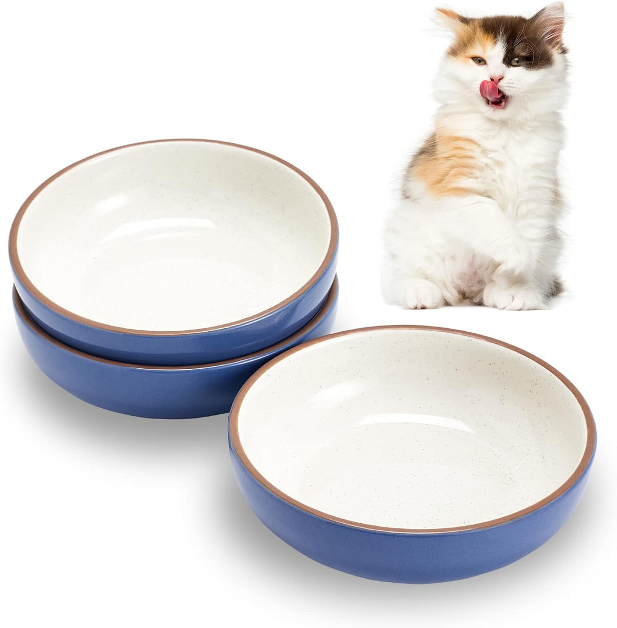 Ceramic Cat Bowls, Howise Pet Bowl Cat Dishes for Food and Water - Navy